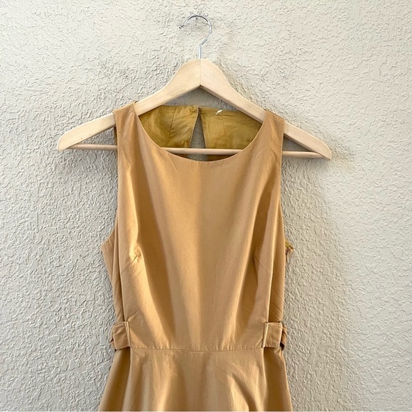Karen Millen Dress Polished Cotton Cutout Midi Sleeveless Chic Tan Neutral NWT 4 - Picture 6 of 16